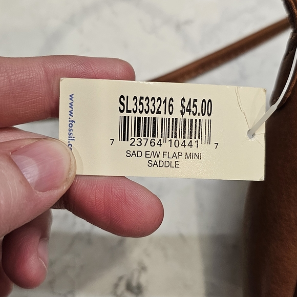 Fossil Brown Leather Flap Mini Saddle Bag - Picture 3 of 5